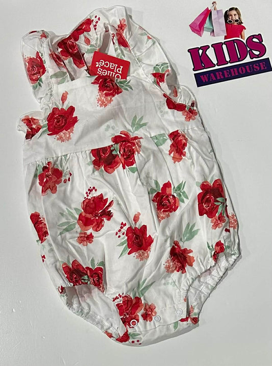 New Ollies Place White Bodysuit With Red Flower Pattern Size 0 (RRP $24.99)