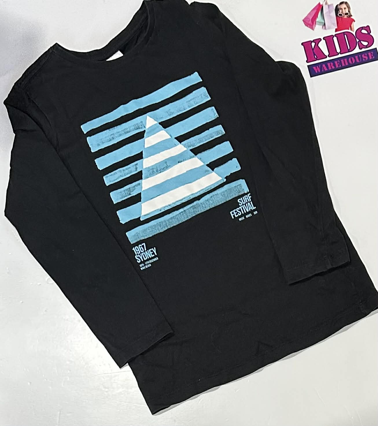 Target Black Long Sleeve Top With Blue & White Striped Print Size 9