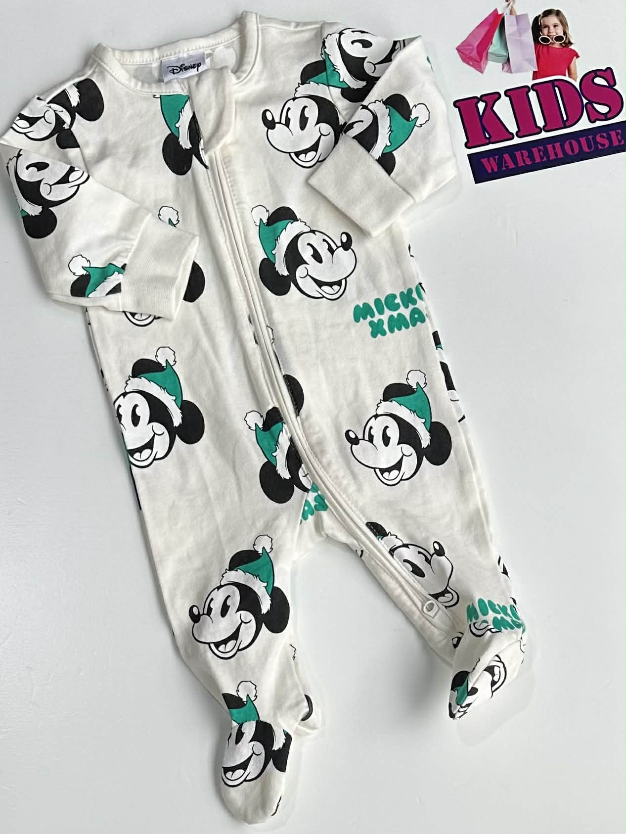 Disney White & Green Jumpsuit With Mickey Mouse Pattern Size 0000