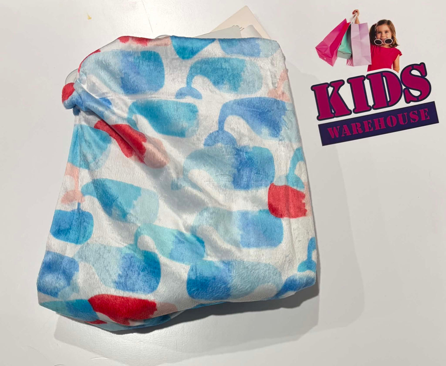 Not Used Tahar Baby Blue, White, Red Whale Print Baby Blanket