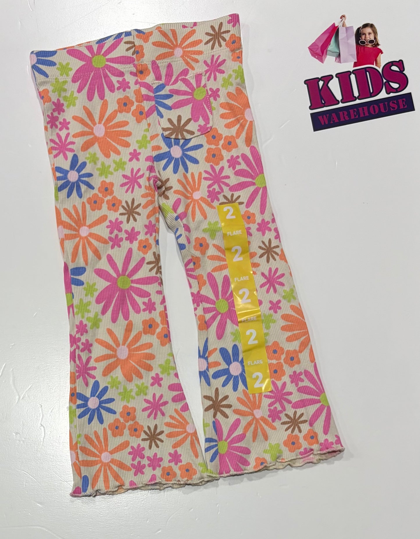 Mini Mango White, Orange, Pink Flower Print Flared Leggings Size 2