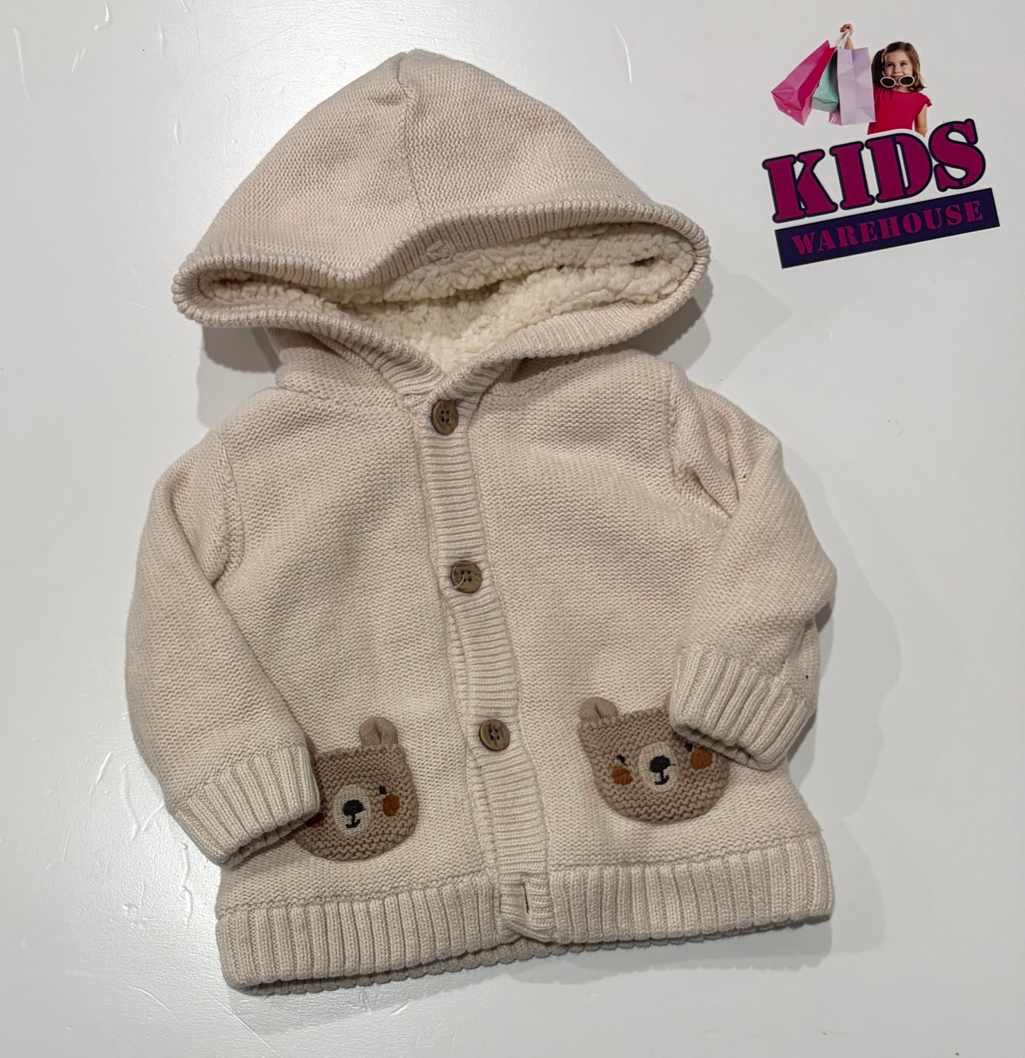 Cream, Bear Print Hoodie Size 00