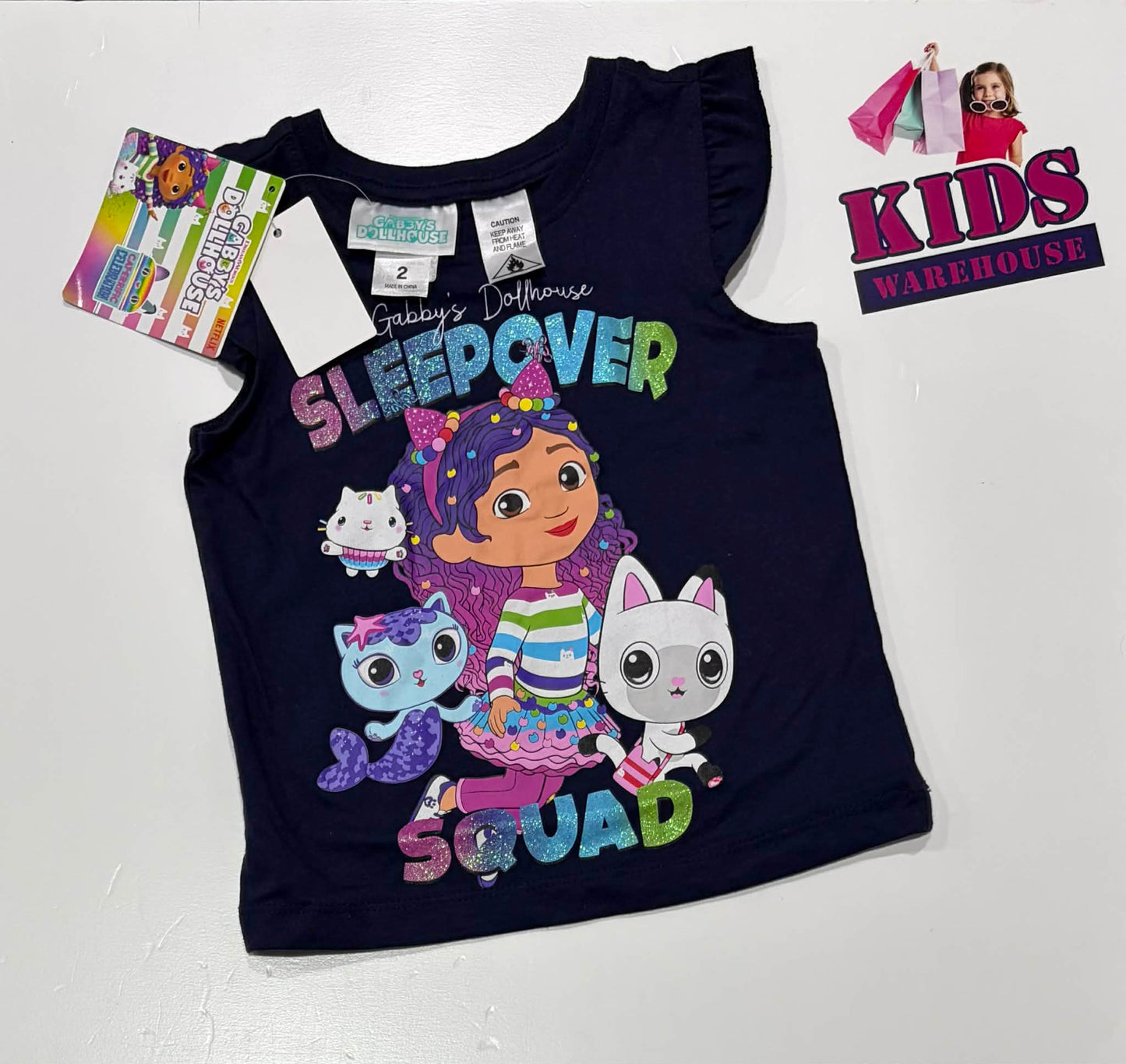 Dreamworks Gabby’s Dollhouse Purple Singlet With “Sleepover Squad” Print Size 2
