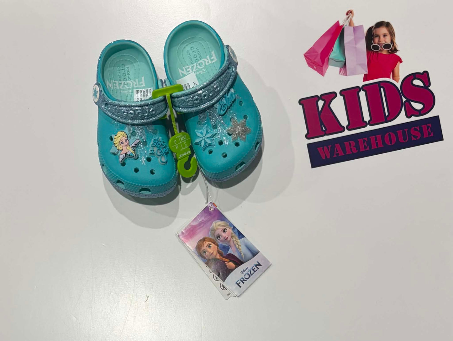 Not Used Crocs Blue Glitter, Elsa Charm Size 7 (Child)