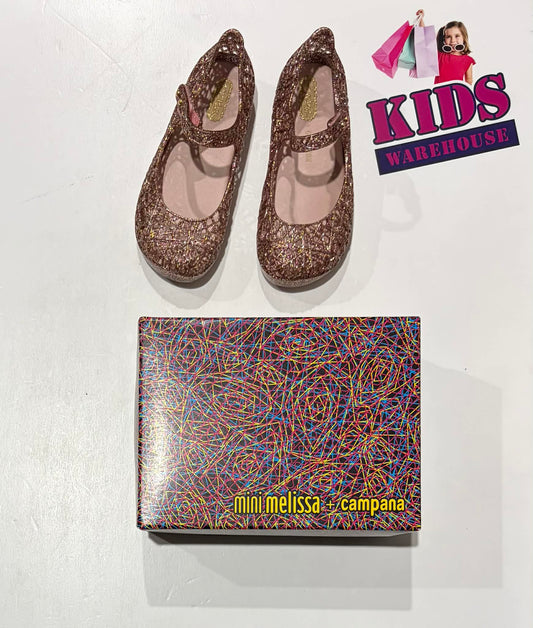 Mini Melissa + Campana Scented Pink, Gold Glitter Dress Shoes Size US10/UK9 (Child)