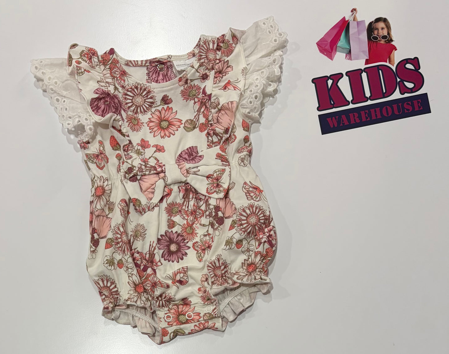 Kidding Around White, Pink Floral Print Bodysuit Size 00