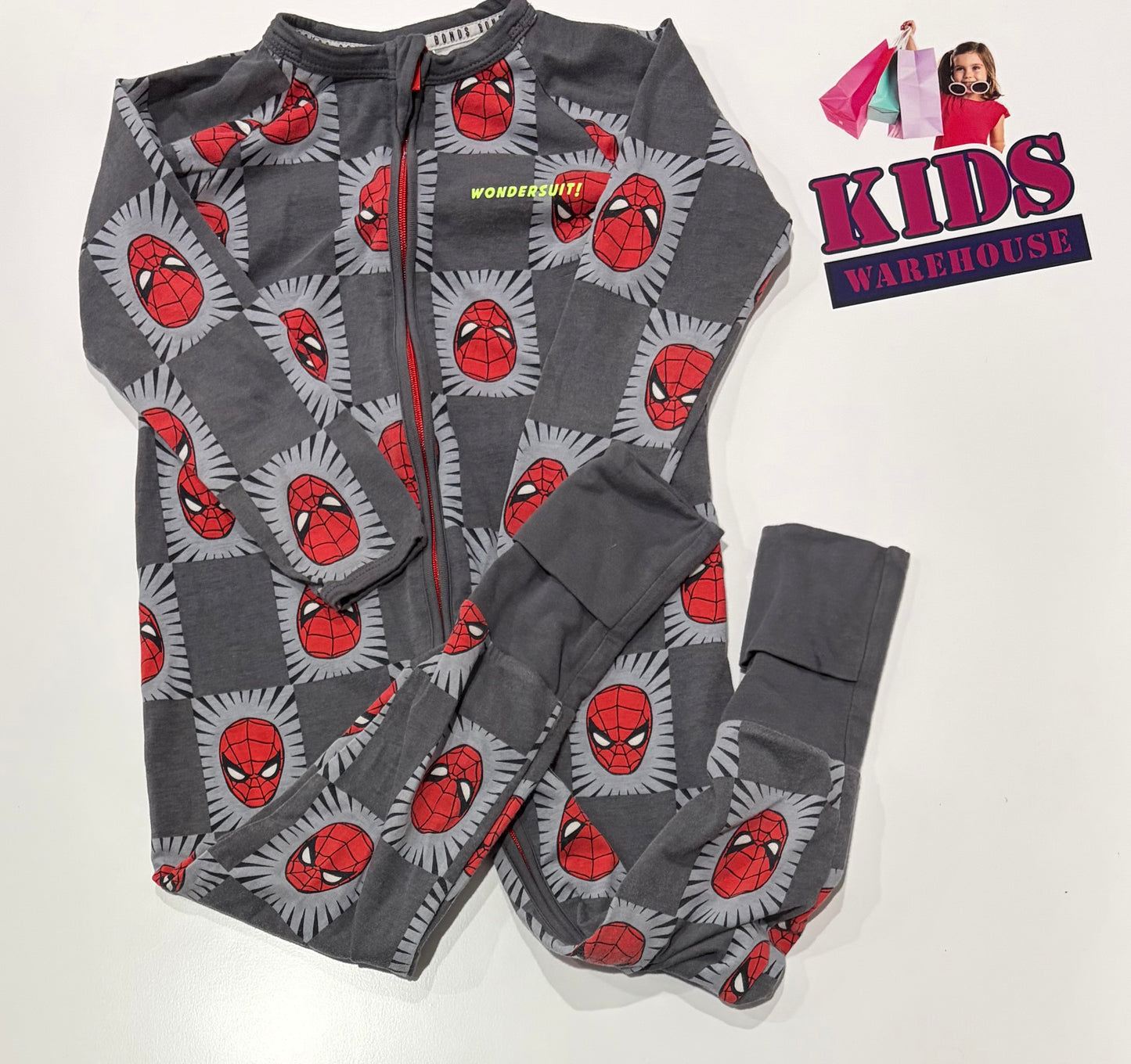 Marvel X Bonds Wondersuit Grey, Spiderman Print Jumpsuit Size 3