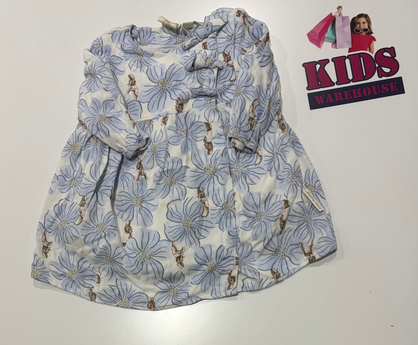 Peter Rabbit White, Blue Floral Print Dress Size 0