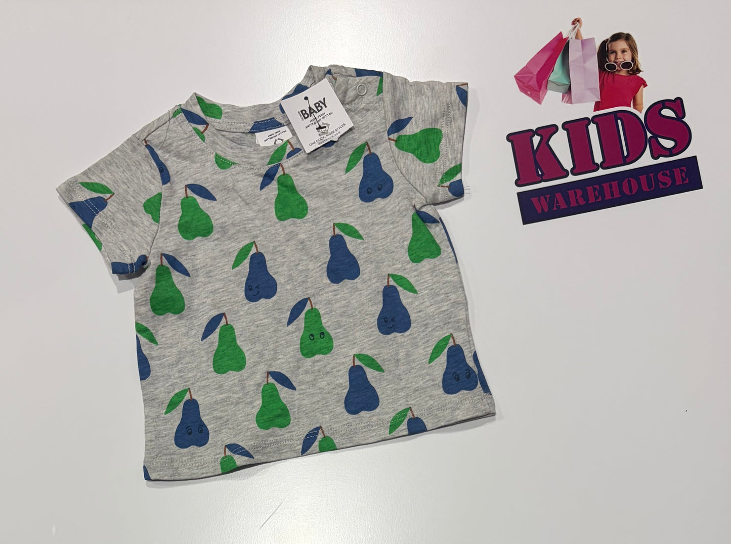 Not Used Cotton On Grey, Blue, Green Pear Print Top Size 000