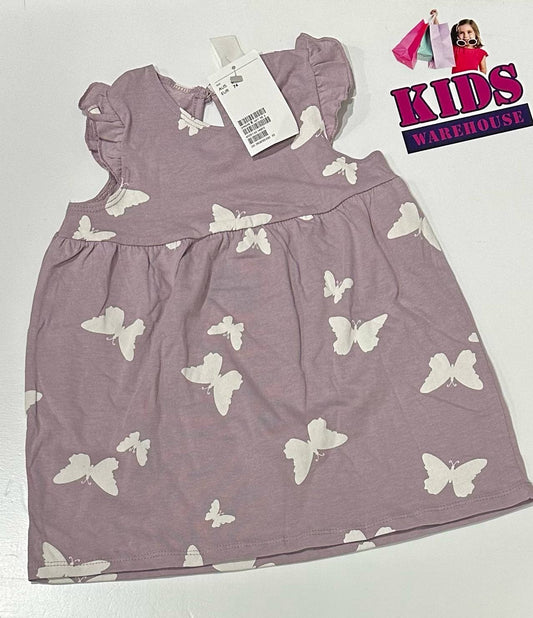 New H&M Purple Dress With Butterfly Pattern Size 0
