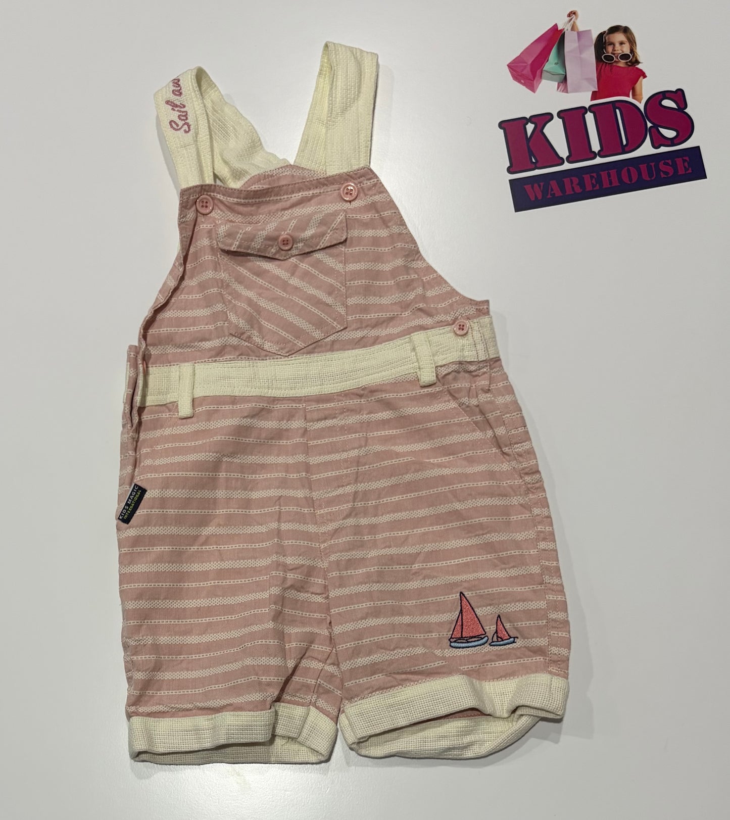 Kids Magic Pink, White Stripe Print Playsuit Size 2