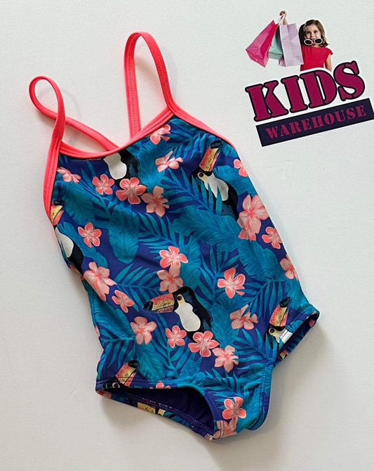 Roxy Blue & Pink Tropical Toucan Print Bathing Suit Size 2