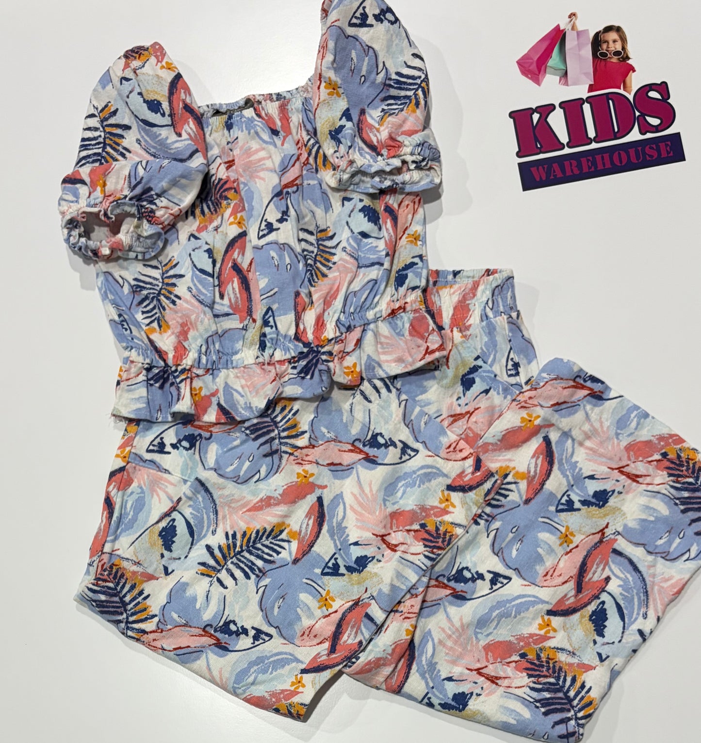 Vince Camuto White, Blue Leaf Print 2 Piece Set Size 6