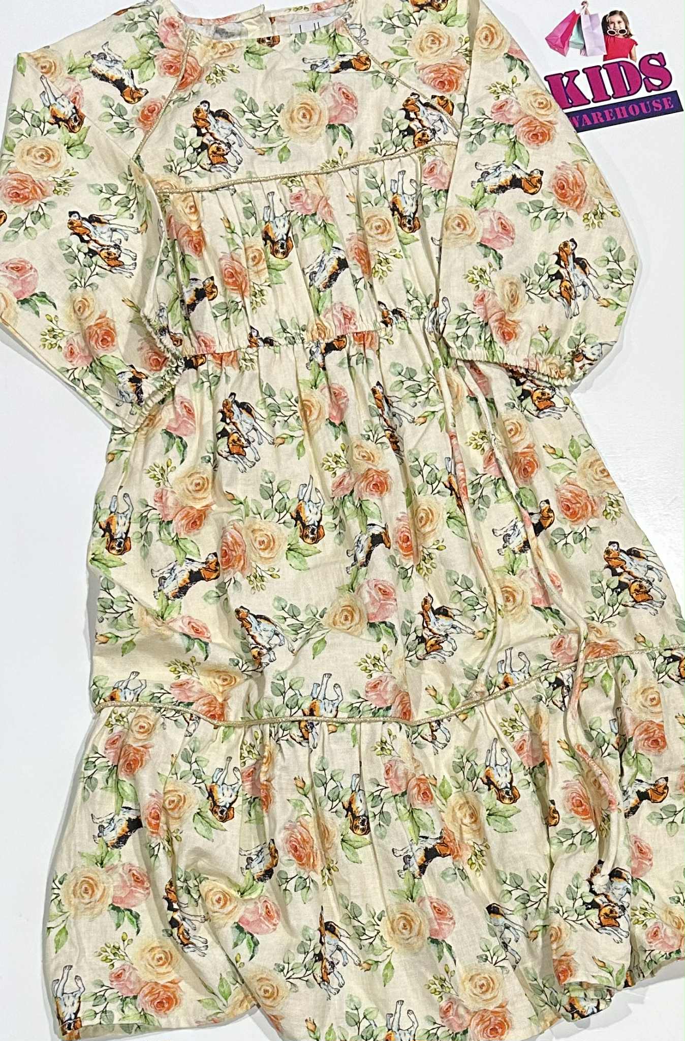 Bella + Lace Green Dress With Pink & Green Flower Pattern Size 12