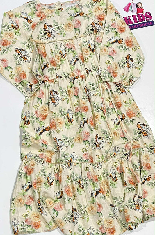 Bella + Lace Green Dress With Pink & Green Flower Pattern Size 12