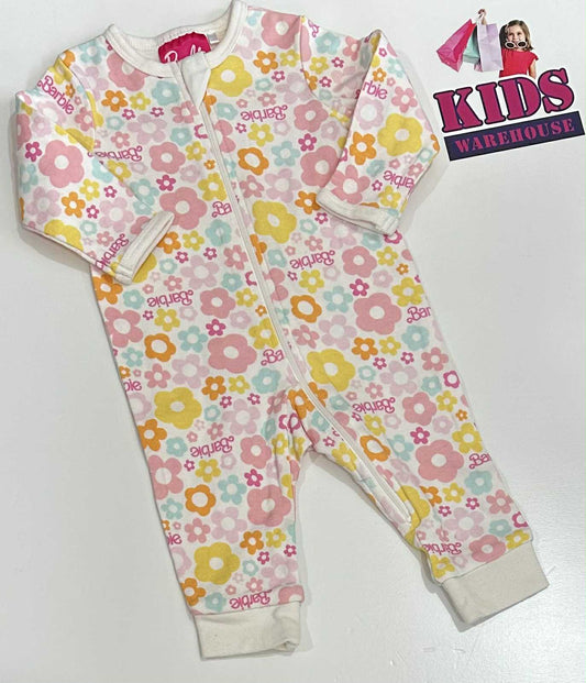 Barbie White Jumpsuit With Pink, Blue & Orange Flower Pattern Size 00