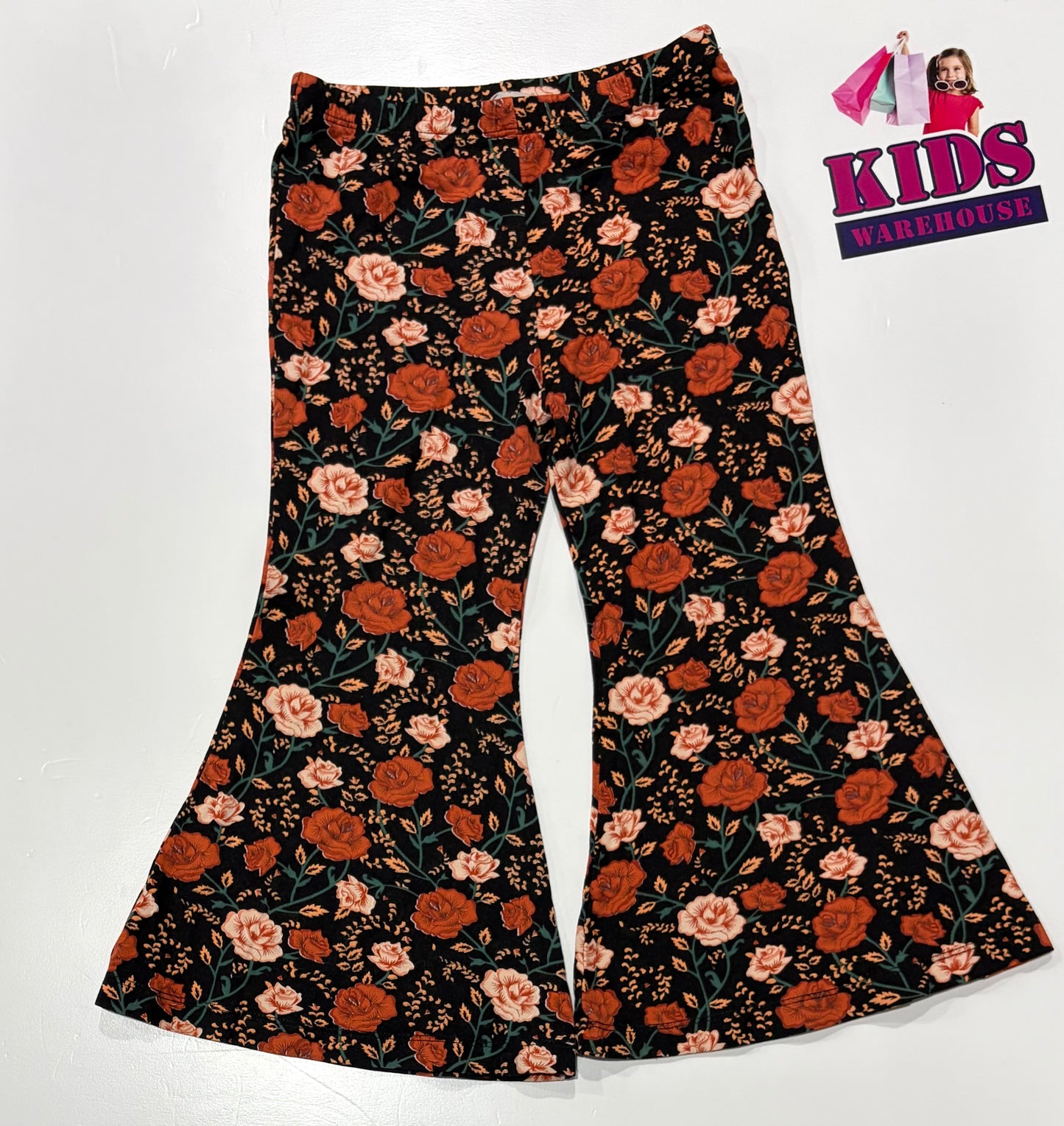 Arnhem Black, Orange Floral Print Flared Pants Size 4