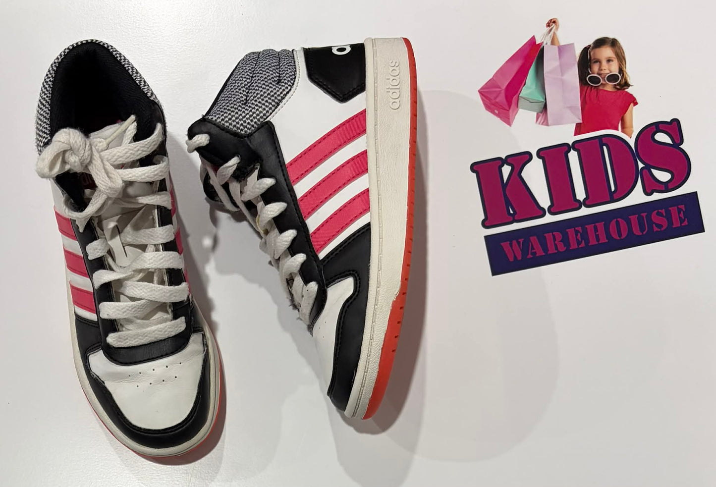 Adidas White, Navy, Pink Runners Size 1 (Older Child)