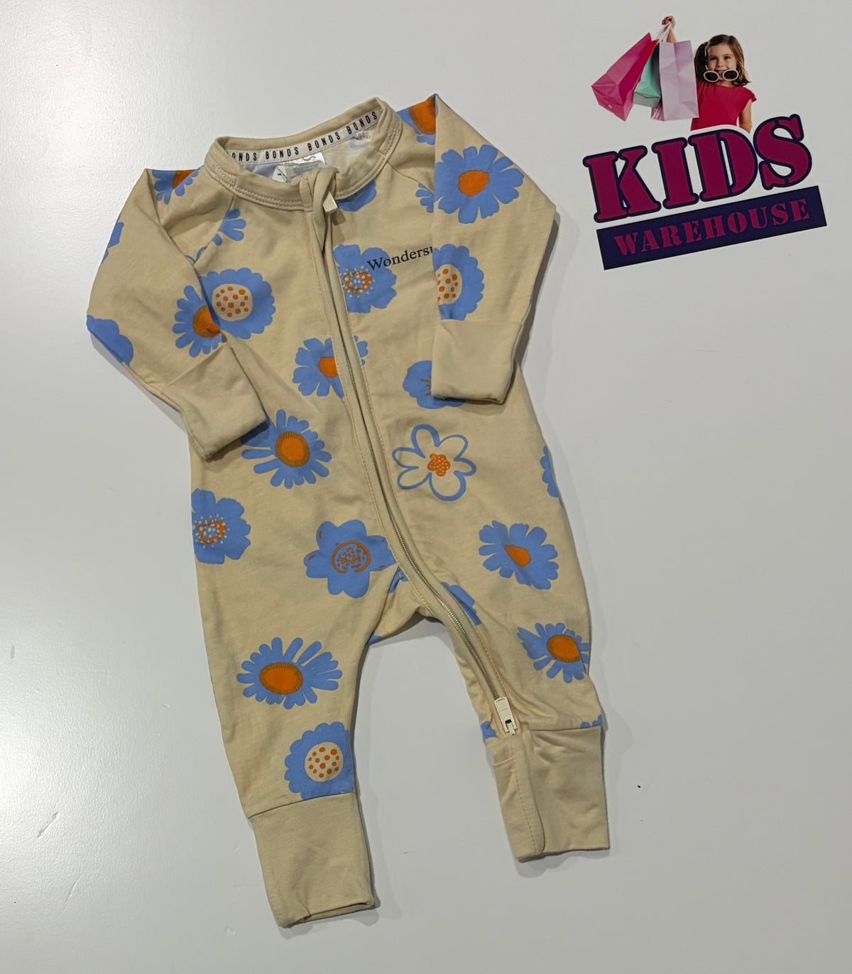 Bonds Yellow, Blue Floral Print Wondersuit Size 0000
