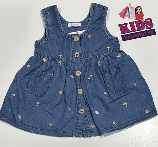 PureBaby Blue Dress With Leaves & Tree Pattern Size 0