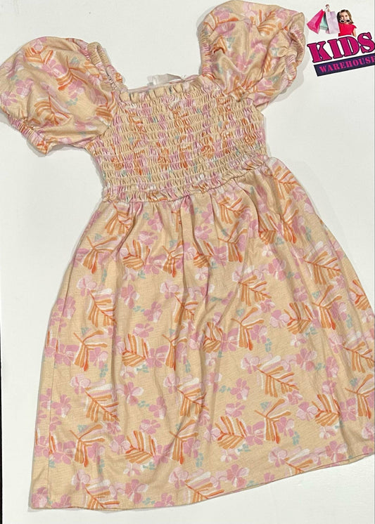 Zara Yellow Dress With Pink Flower Pattern Size 9