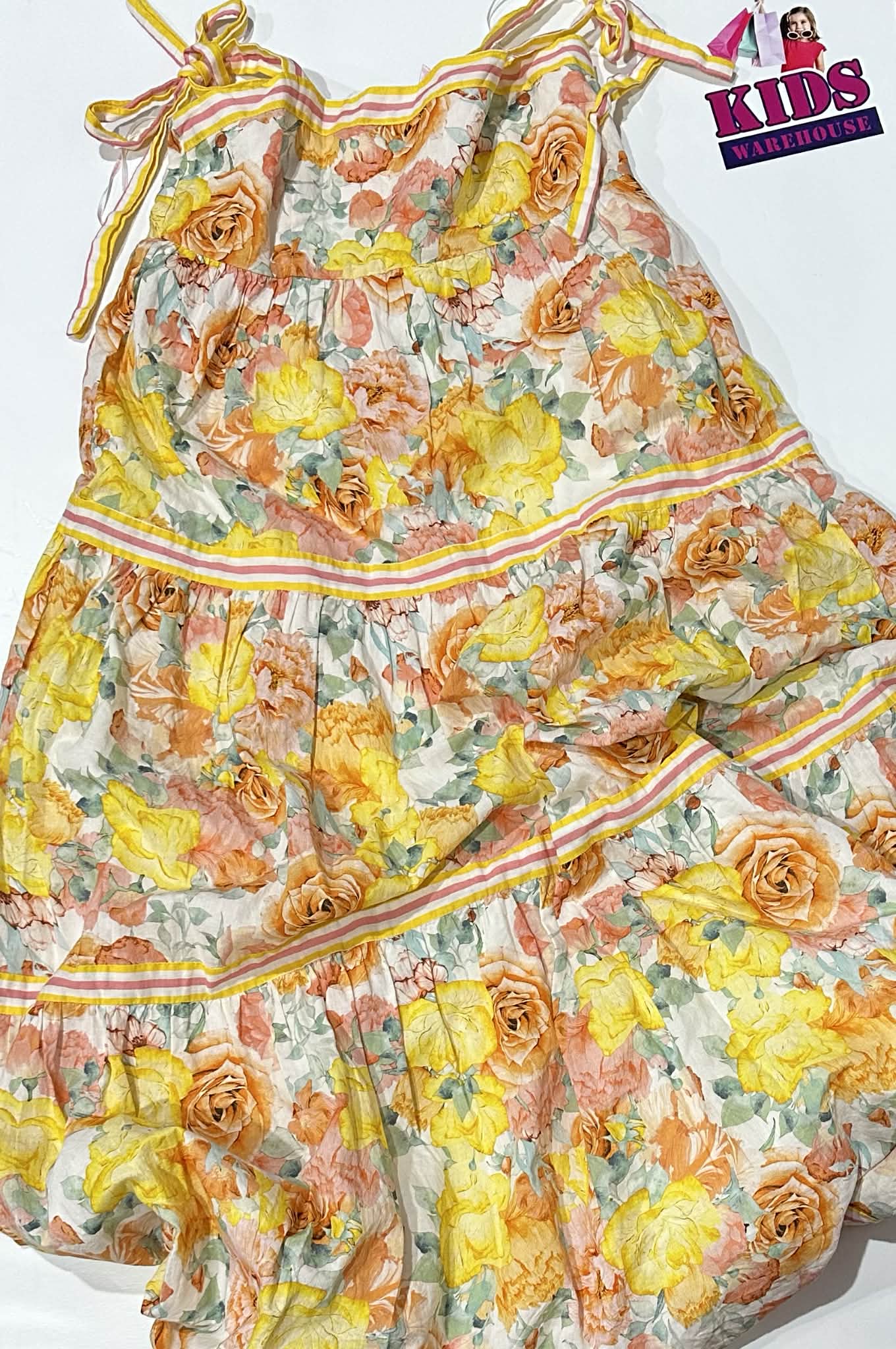Marlo Yellow & Orange Dress With Flower Pattern Size 11-12