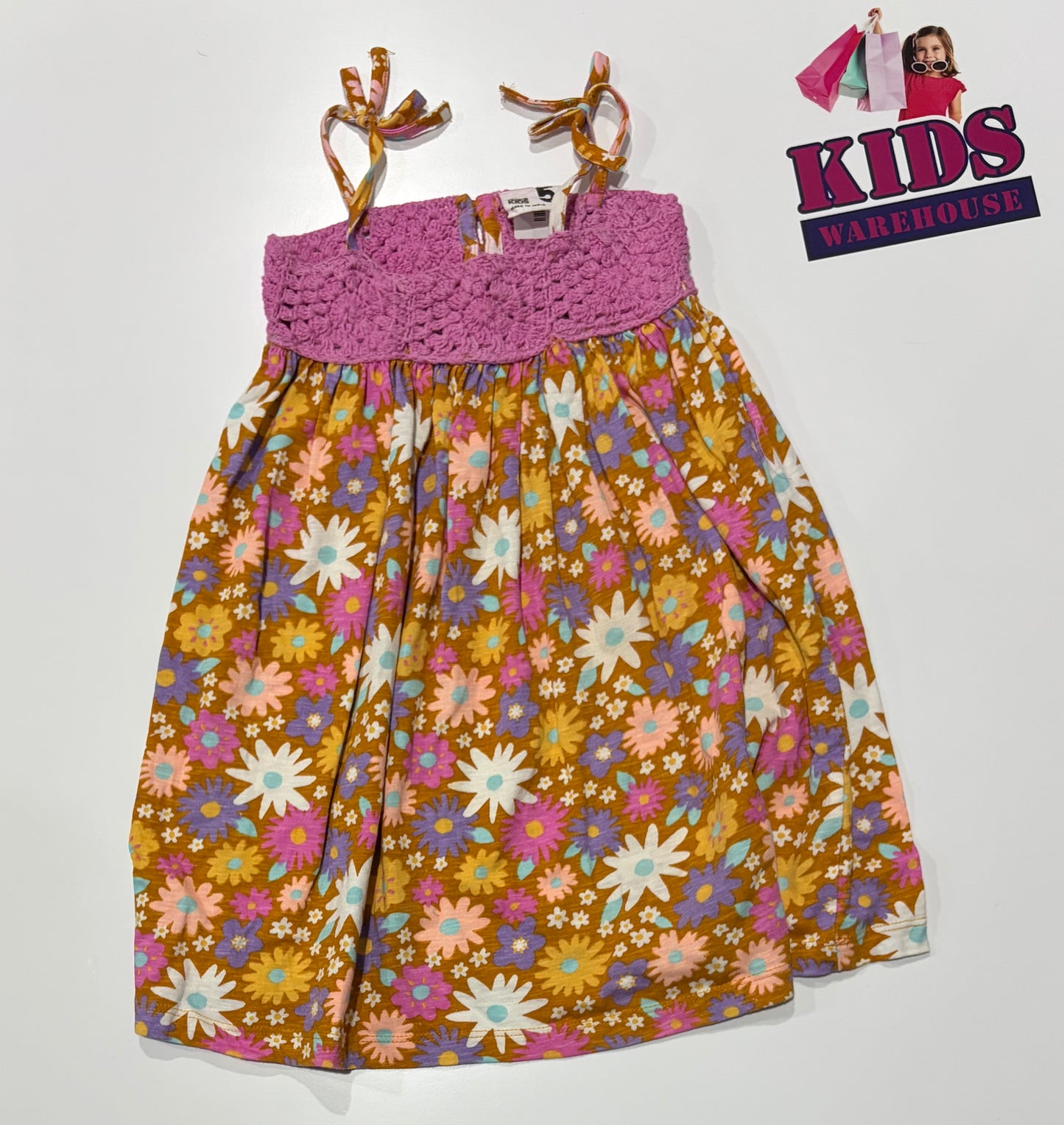 Cotton On Brown, Pink, Floral Print Dress Size 5