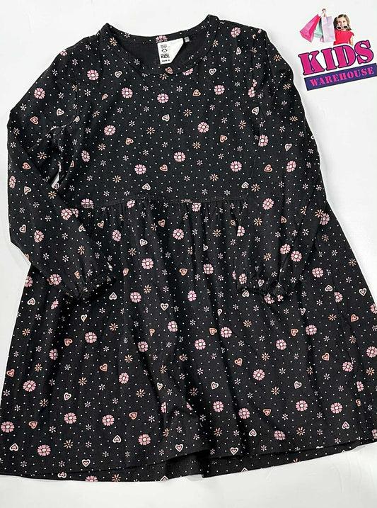 Cotton On Black Dress With Pink Flower Pattern Size 6