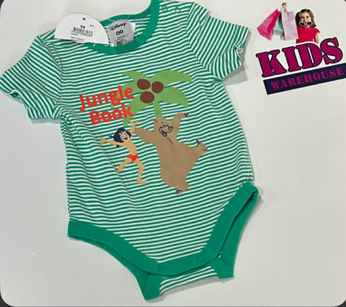 New Disney Green & White Bodysuit With “Jungle Book” Print Size 00