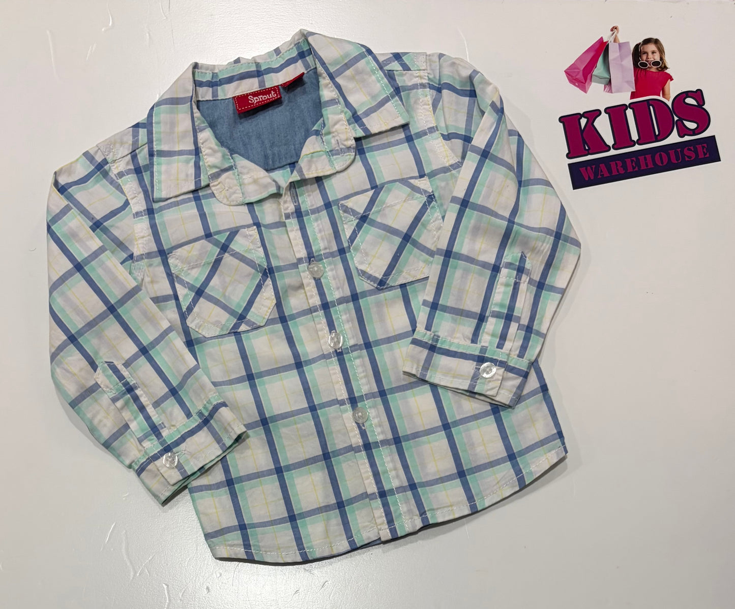 Sprout White, Blue Pattern Top Size 1