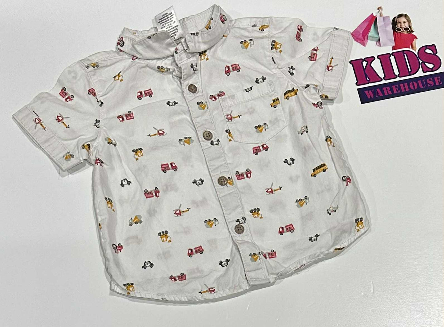 Target White Button Up Top With Truck Pattern Size 0