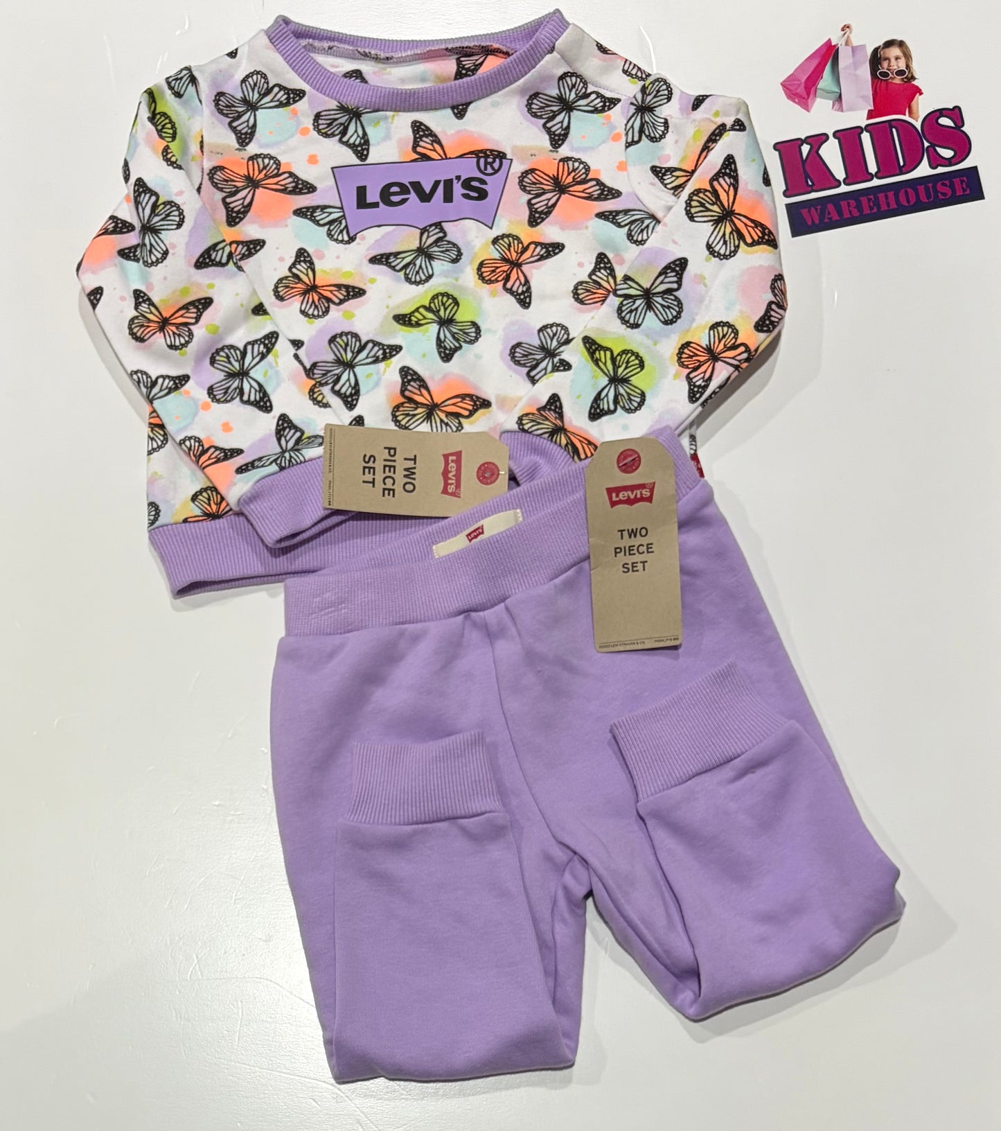 Levi's Purple, White Butterfly Print 2 Piece Set Size 2