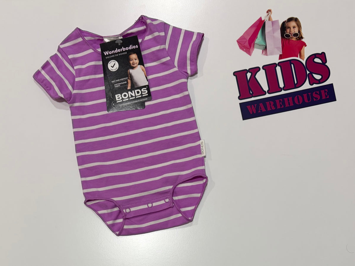 Not Used Bonds Purple, White Stripe Print Bodysuit Size 0000