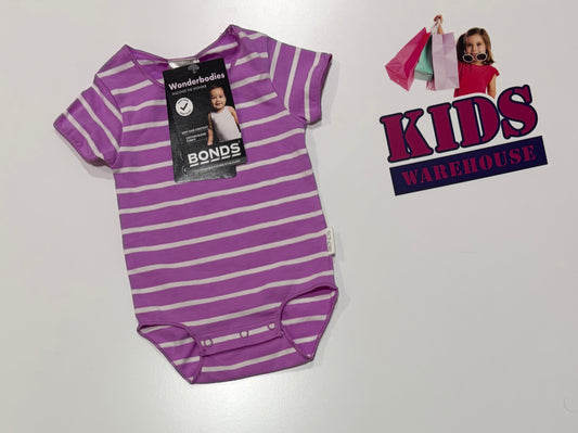 Not Used Bonds Purple, White Stripe Print Bodysuit Size 0000