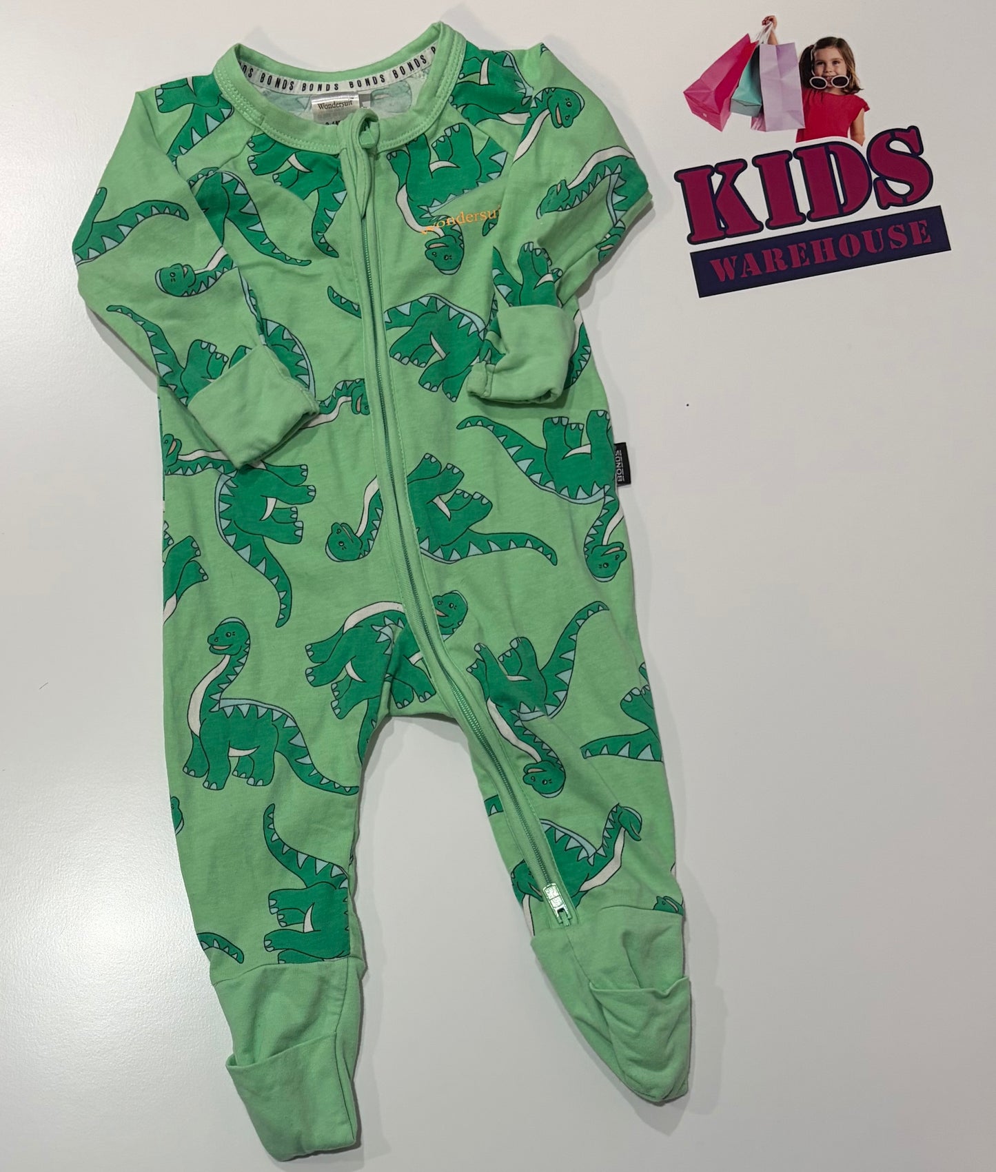 Bonds Wondersuit Green, Dinosaur Print Jumpsuit Size 00