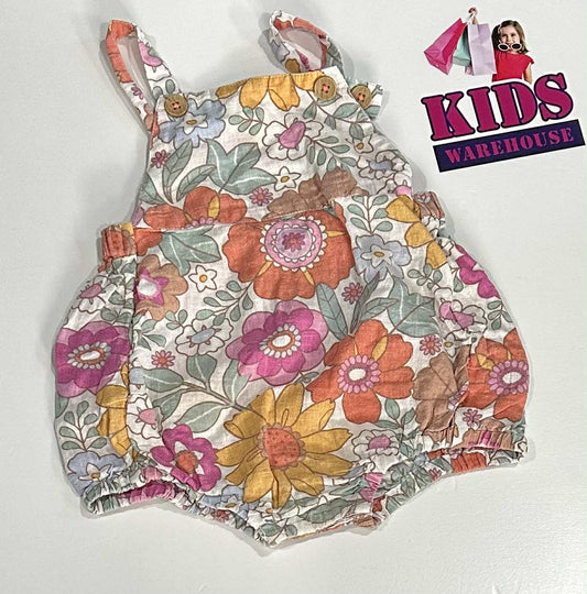 Jack & Milly White Overalls With Multi Coloured Flower Pattern  Size 1