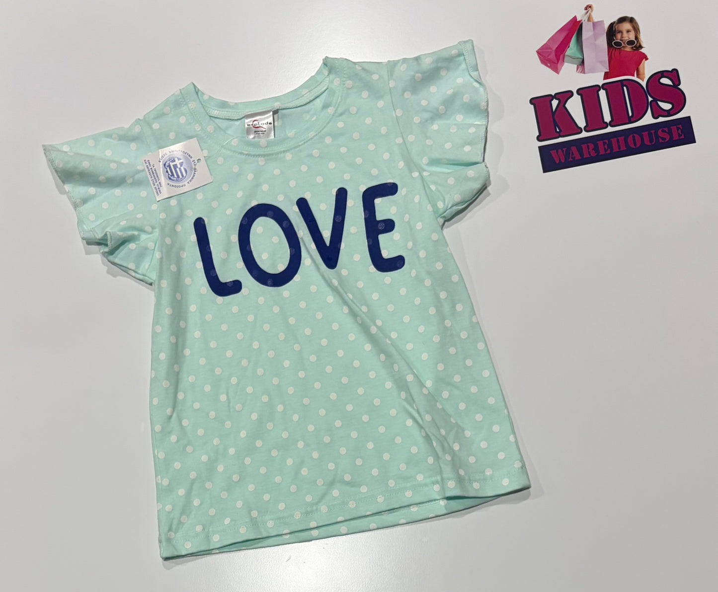 Explode Mint, White Polka Dot, Love Print Top Size 5
