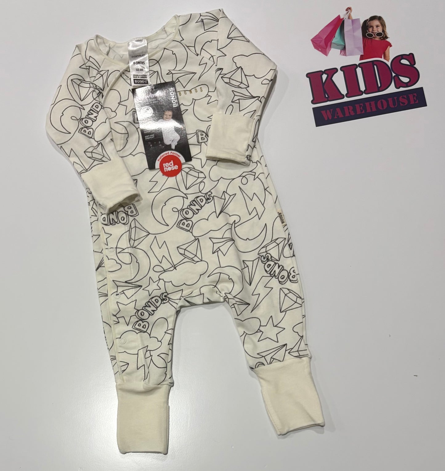 Not Used Bonds Cozysuit White, Star Print Size 000