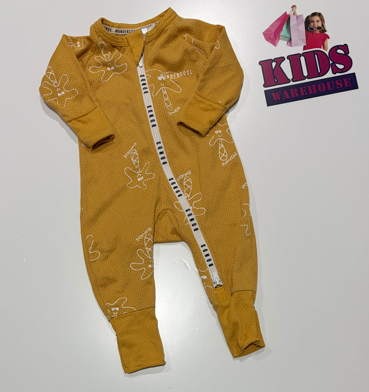 Bonds Yellow, White Palm Tree Print Wondercool Size 000