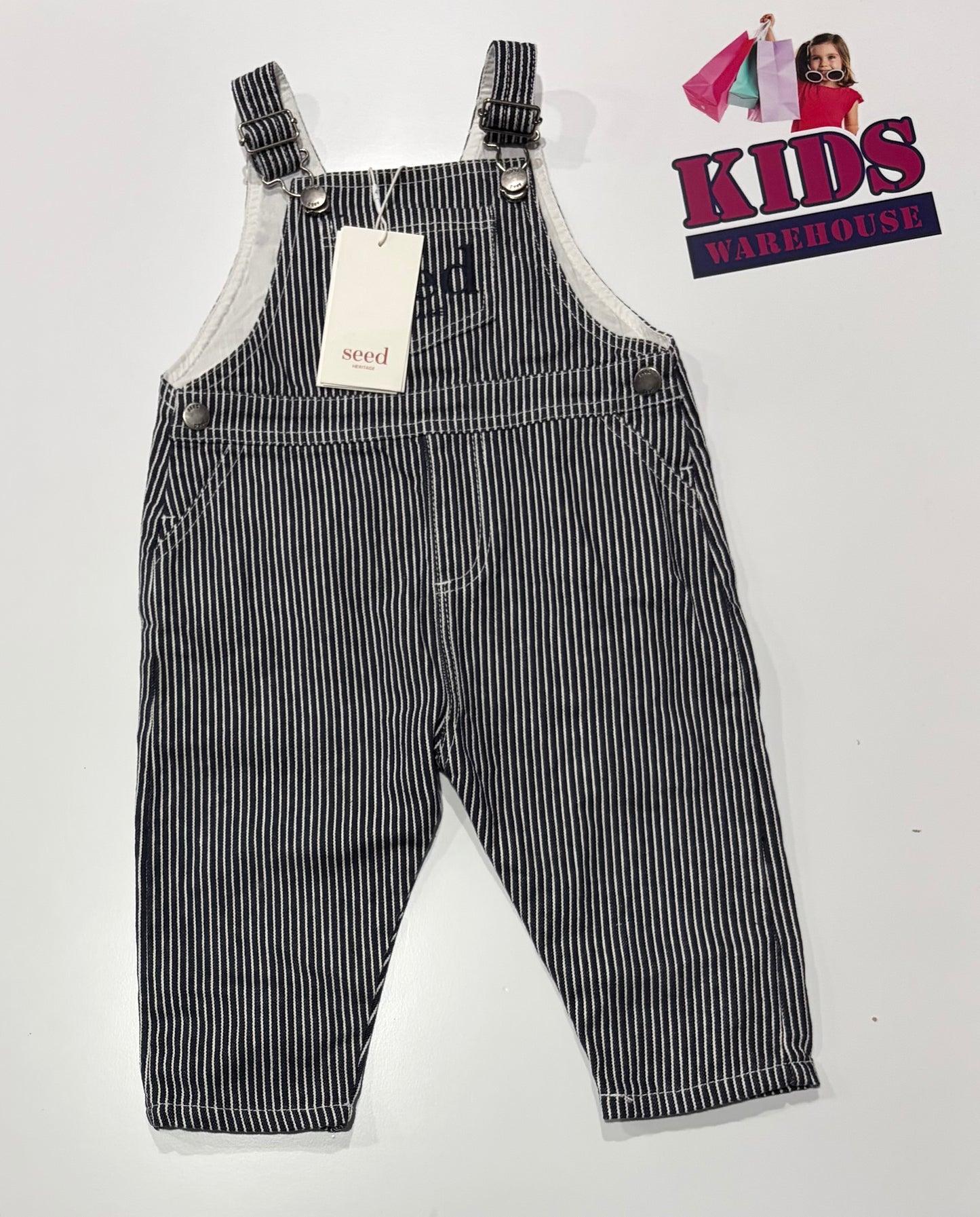Seed Heritage Black, White Stripe Overalls Size 1