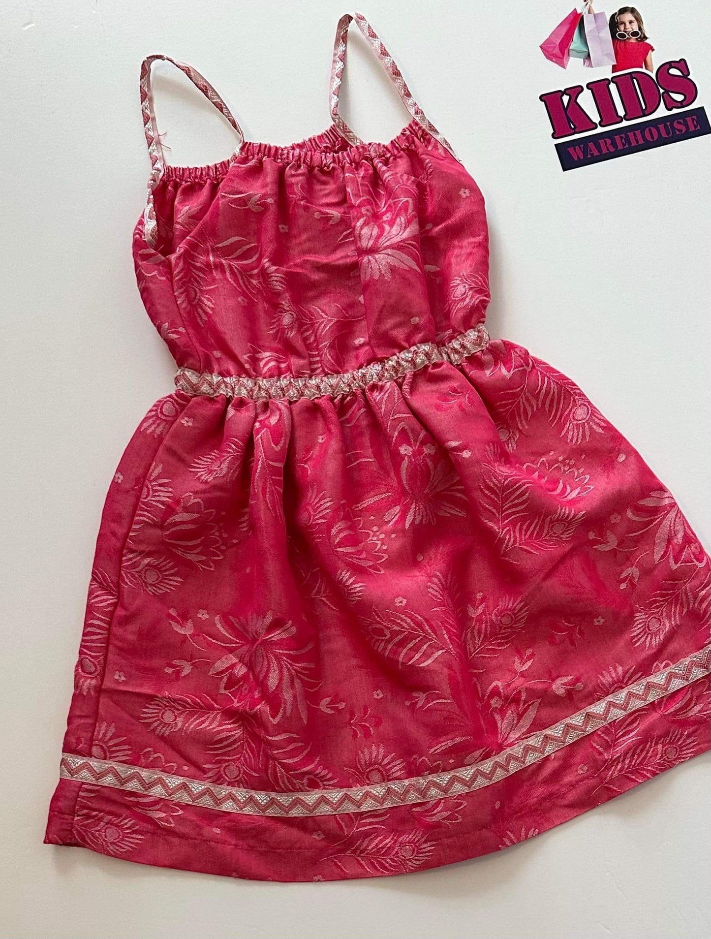 Young Hearts Pink Floral Pattern Trim/Straps Dress Size 3