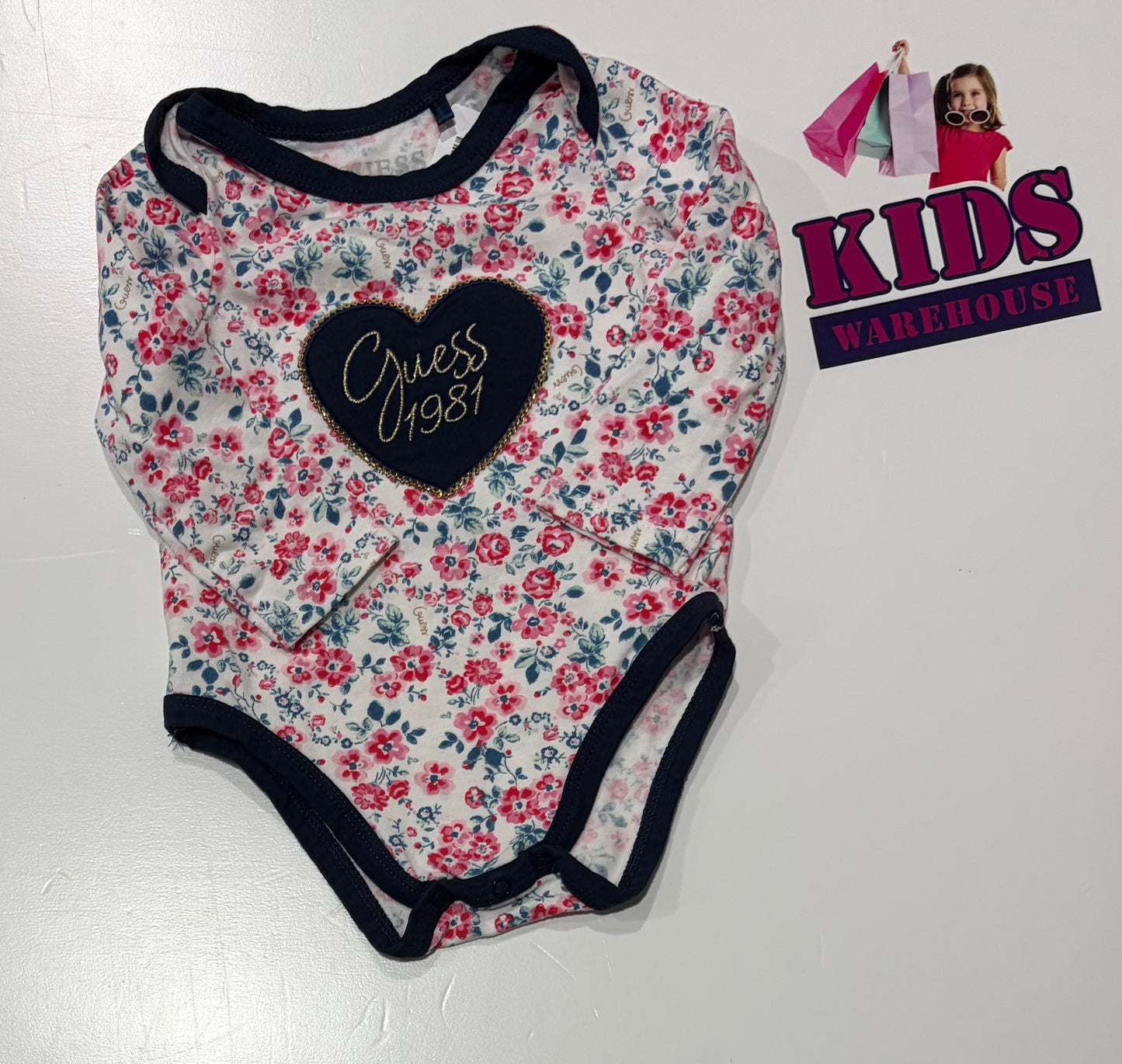 Guess White, Floral Print Bodysuit Size 00