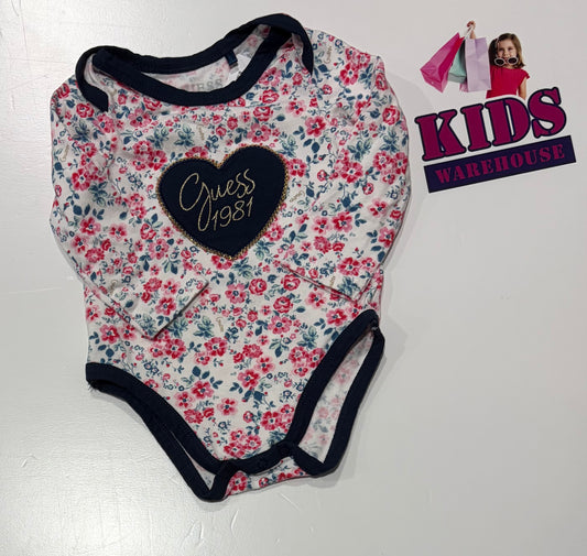 Guess White, Floral Print Bodysuit Size 00