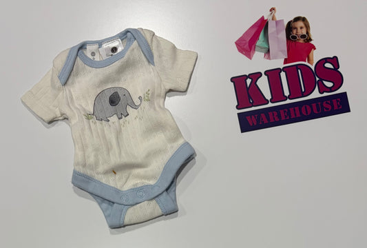 Dymples White, Blue, Elaphant Print Bodysuit Size 000000
