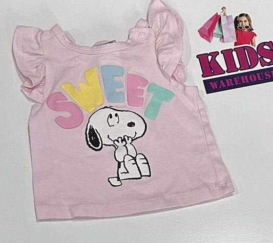 Peanuts Pink Top With “Sweet” Dog Print Size 000