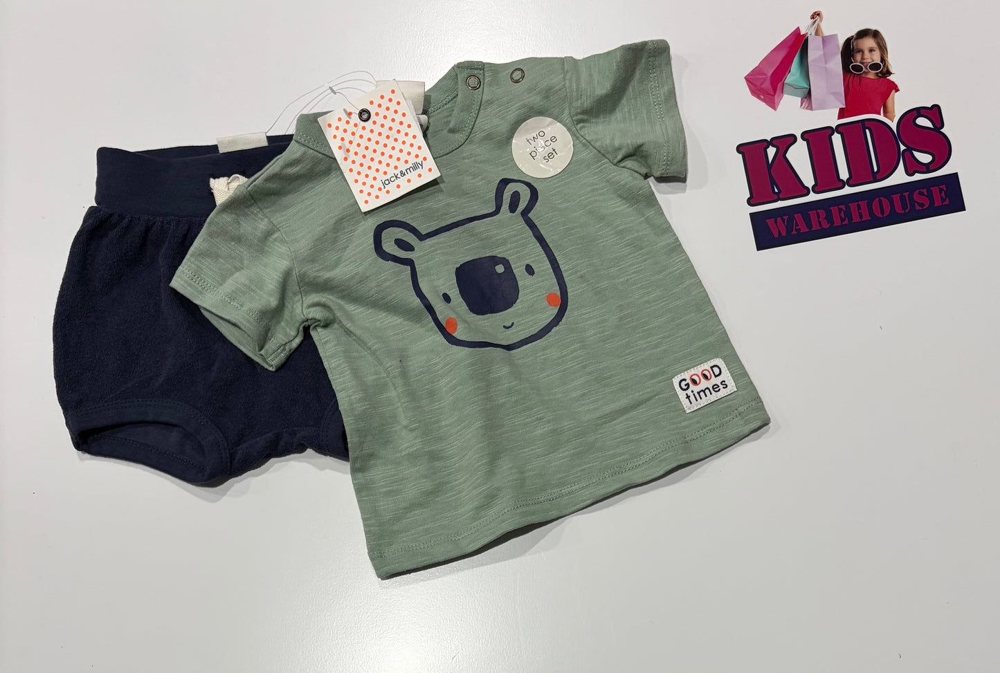 Not Used Jack & Milly Green, Navy Bear Print 2 Piece Set Size 00