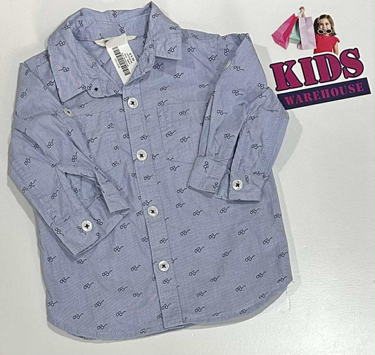 Cotton On Blue Long Sleeve Top With Glasses Pattern Size 0