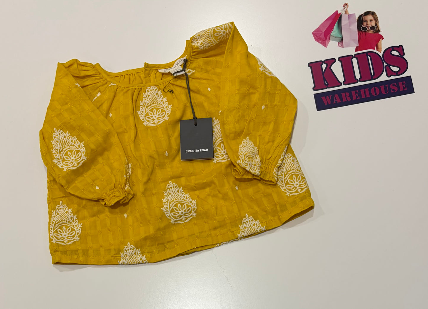 Not Used Country Road Yellow, White Pattern Print Top Size 00
