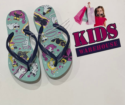 Havaianas Teal, Beach Cat Print Thongs Size US10/UK9.5 (Child)