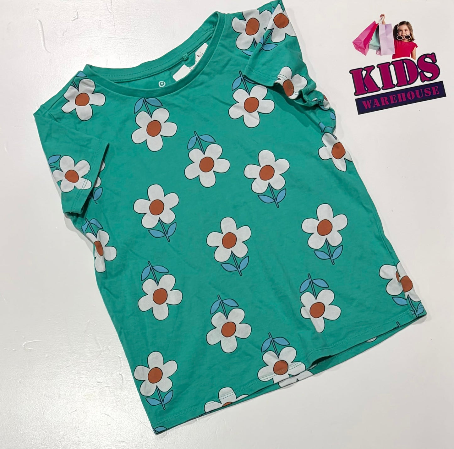 Target Green Top With White Flower Pattern Size 7